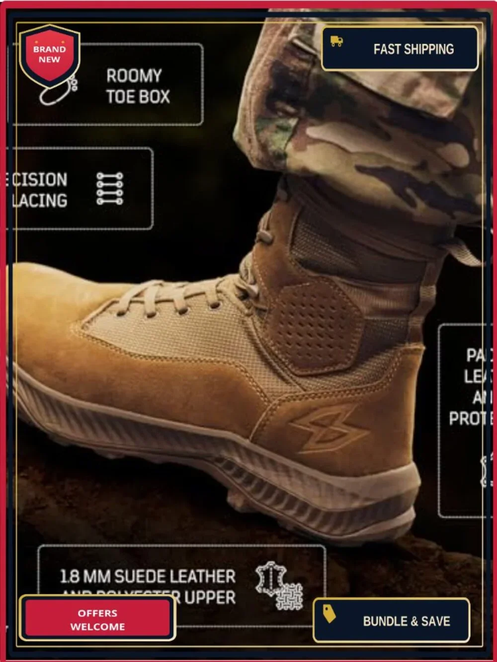 Tactical Suede Leather Combat Boots AR670-1 Compliant Lightweight Breathable